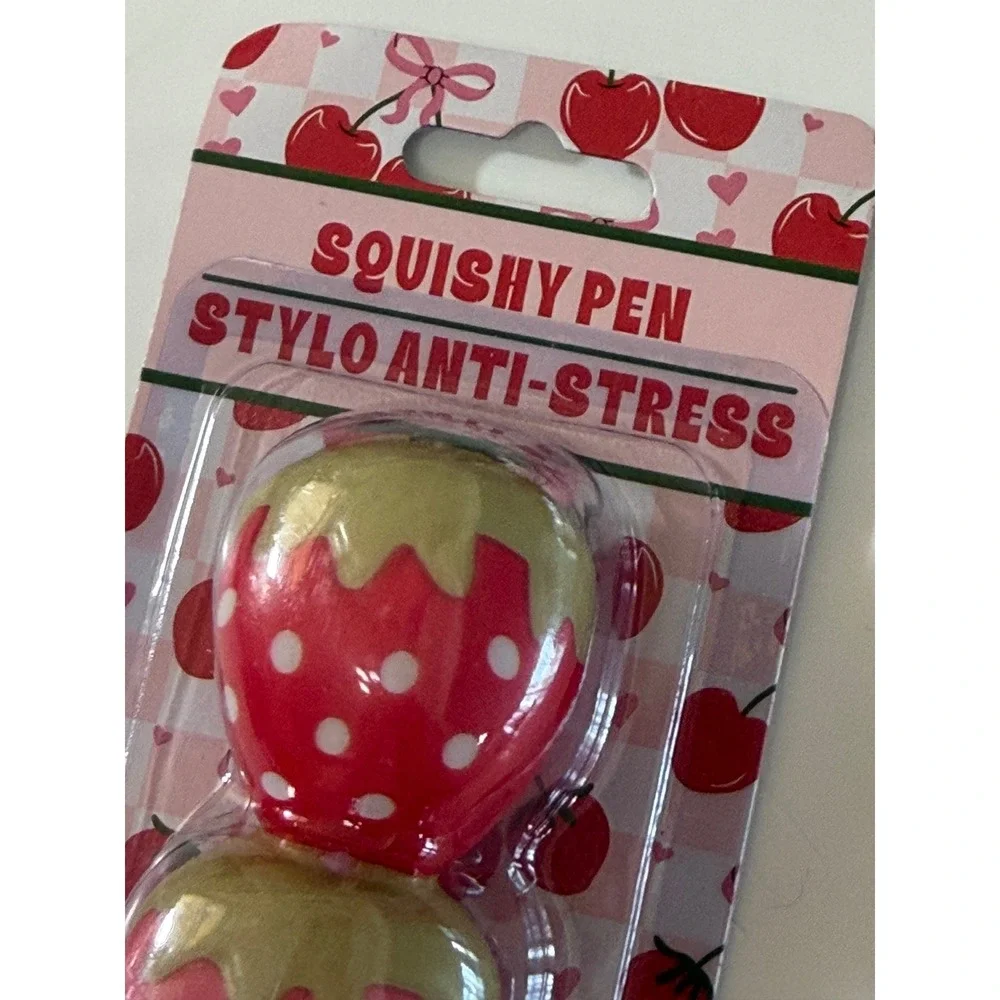Fourstar Group Squishy Pen Stylo Anti-Stress Strawberry Polka Dot Pink Gold NEW
